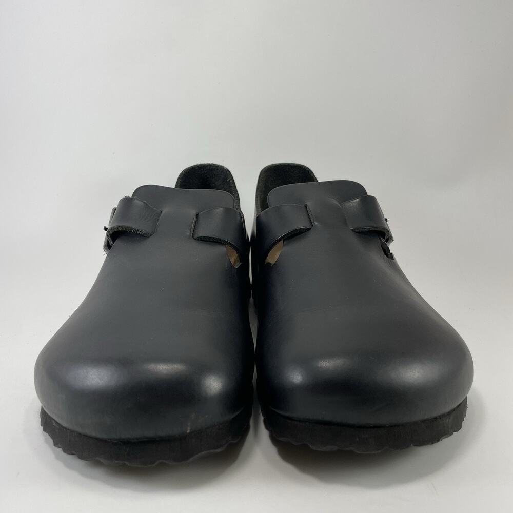 Birkenstock London Womens Size 39, 8-8.5 Black Smooth Leather Clogs Soft FB - Picture 2 of 11